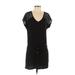 Calvin Klein Casual Dress - Mini V-Neck Short sleeves: Black Solid Dresses - Women's Size Small