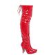 Golden Beads Women thigh high heel boots, Lace-up kinky fetish over the knee heels, elegant shoes with side zip and laces in Back, Ladies faux leather high heel boots (Red Patent, 5)