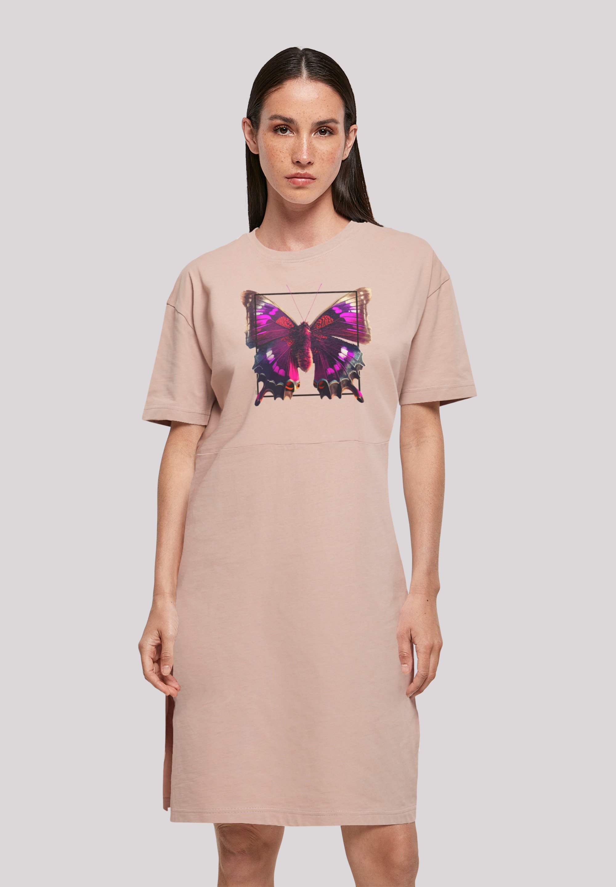 Shirtkleid F4NT4STIC "Pink", Damen, Gr. 3XL, rosa (duskrose), Obermaterial: 100% Baumwolle, oversize, Rundhals, ohne Bündchen, Kleider, Print Image