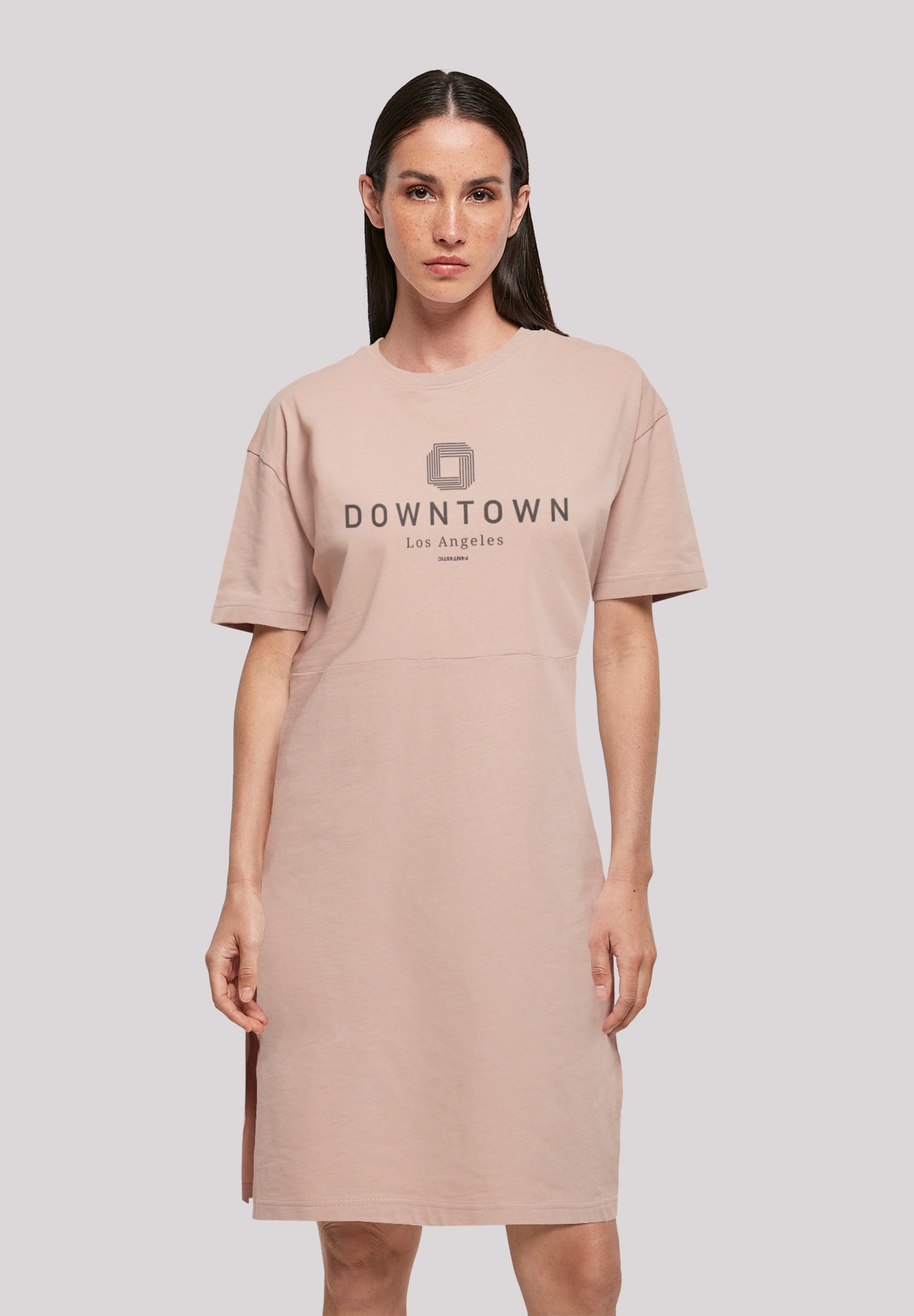 Shirtkleid F4NT4STIC "Downtown LA", Damen, Gr. M, rosa (duskrose), Obermaterial: 100% Baumwolle, oversize, Rundhals, ohne Bündchen, Kleider Shirtkleid, Print