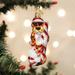 Old World Christmas Chester Cheetah on Candy Cane Hanging Figurine Ornament Glass | 1.5 H x 1.75 W x 4.5 D in | Wayfair 12660