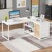 Inbox Zero L-Shape Desk Wood/Metal in White | 29.25 H x 59 W x 43.3 D in | Wayfair 449A2D6F304644718748A38E16E1171C