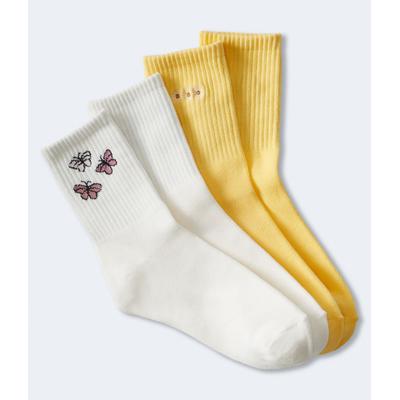 Aeropostale Womens' Daisy & Butterfly Crew Sock 2-Pack - Yellow - Size One Size - Cotton