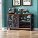 Myhozm Buffet Bar Cabinet with Wine Rack, Modern Buffet/Sideboard Wine Bar Dining Server, Grey/Brown