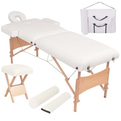 vidaXL 2-Zone Folding Massage Table and Stool Set 3.9" Thick White/Black