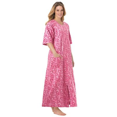 Plus Size Women's Long French Terry Zip-Front Robe by Dreams & Co. in Pink Hearts (Size 1X)