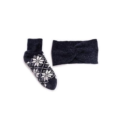 Plus Size Women's Chenille Sock And Headband Set by MUK LUKS in Navy (Size L/XL)