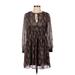 Zara Casual Dress - A-Line High Neck 3/4 sleeves: Brown Snake Print Dresses - Women's Size X-Small