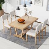 Rustic Style 5-Piece Dining Table Set, Upholstered Dining Chairs Set for 4, Dining Table with Trestle Table Base