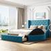 Queen Size Velvet Upholstered Platform Bed Storage Bed with Wingback Headboard and 1 Big Drawer, 2 Side Storage Stool