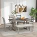 Classical Wood Dining Table Set with Grain Pattern Veneer Tabletop, Dining Room Table Set with Soft Cushion Chair & Bench, Gray