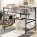 Full Size Loft Bed Metal & MDF Bed with Built-In Desk and Shelf, Metal Slats Full-Length Guardrail Top Bunk for Kids Teens