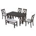 6-Piece Dining Room Upholstered Set Solid Wood Foldable Table, Creative Dining Table Set with 4 Chairs and Bench, Espresso