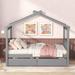 Full Size Kids Playhouse Daybed for Girls Boys, Solid Wood Storage Platform Bedframe with 2 Drawers & Roof, No Box Spring Needed