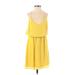 Lavender Brown Casual Dress - Mini V Neck Sleeveless: Yellow Print Dresses - Women's Size Small