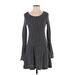Free People Casual Dress - A-Line Scoop Neck Long sleeves: Black Chevron/Herringbone Dresses - Women's Size X-Small