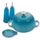 Le Creuset 9 1/2 in. Bread Oven Enameled Cast-iron Bundle with Oil & Vinegar Set and Spoon Rest - Caribbean