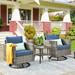 Red Barrel Studio® 3 Piece Rattan Seating Group w/ Cushions Synthetic Wicker/All - Weather Wicker/Wicker/Rattan in Blue/Black | Outdoor Furniture | Wayfair