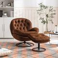 Living Room Chair - Everly Quinn Eseta 32.09" Wide Accent Chair TV Chair Living Room Chair w/ Ottoman Velvet, in Brown | Wayfair
