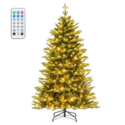 Costway 6 Feet Artificial Xmas Tree Hinged with 11 Lighting Modes and Remote Control-6 ft