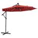 10 FT Solar LED Patio Outdoor Umbrella Hanging Cantilever Umbrella Offset Umbrella Easy Open Adjustment with 32 LED Lights Red