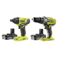 Ryobi One+ 2 X 2Ah Li-Ion Cordless Combi Drill & Impact Driver R18Id2Ppd-220S