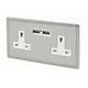 Varilight Steel 2.1A Screwless Unswitched Socket With Usb & White Inserts