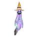 Halloween Hanging Witch Hat Ghost Decorations Hanging Ghost Decor Supplies with Colorful LED Lights for Halloween Party Outdoor Yard Indoor Patio Lawn Garden