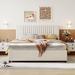 Beige Queen Size Upholstered Platform Bed with Solid Wood Slats Support
