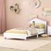 White+Pink Classic Twin Size Wood Platform Bed with House shaped Headboard w/ Solid Wood Slats Support for Kids Teens & Girls