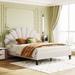 Modern Queen Size Platform Bed, Velvet Upholstered Bed Frame with Flower Pattern Headboard and Solid Wood Slats Support