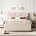 Classic Full Size Upholstered Bed, Linen Fabric Platform Bed with Brick Pattern Headboard and Twin Size Trundle Bed Frame