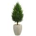 40" Cypress Cone Artificial Tree in Sand Colored Oval Planter UV Resistant (Indoor/Outdoor)