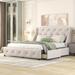 Modern Queen Size Linen Fabric Platform Bed with 4 Storage Drawers