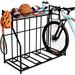 4 Bike Stand Rack with Storage â€“ Great for Parking Road Mountain Hybrid or Kids Bikes â€“ Garage Organizer - Helmet - Sports Storage Station Black