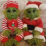 7.8Inch Grinch Baby Doll for Kids Hairy Christmas Grinch Baby with Removable Santa Costume Handmade Lifelike Stuffed Plush Toy Christmas Cartoon Doll Gifts Xmas Home Decorations