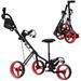 Golf Push Pull Cart with Seat Lightweight Foldable Collapsible 3 Wheels Golf Push Cart Golf Trolley with Foot Brake Adjustable Umbrella Holder & Seat 4 Height Position Handle