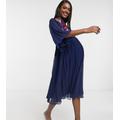 ASOS DESIGN Maternity double layer pleated embroidered midi dress in navy