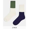 ASOS DESIGN 2 pack ribbed socks in navy and green colour block-Multi