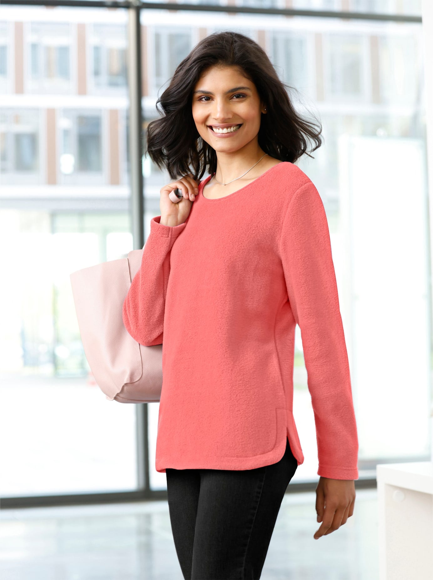 Fleeceshirt CLASSIC BASICS "Fleece-Shirt", Damen, Gr. 42, rosa (flamingo), 100% Polyester, unifarben, Shirts