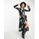 Free People oversized floral applique maxi dress in black