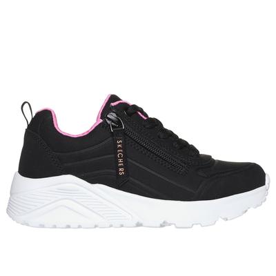 Skechers Girl's Uno Lite - Easy Zip Sneaker | Size 1.5 | Black/Rose Gold | Synthetic | Machine Washable