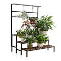 NANKINGFANGAO 3 Tier Hanging Plant Stand Ladder Plant Shelf, Tall Outdoor Indoor Steel-Wood Plant Shelves Metal Frame, Suitable for Terrace Garden Corner Balcony, Living Room Storage