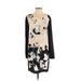 DKNY Casual Dress - Mini Scoop Neck Long sleeves: Ivory Print Dresses - Women's Size Small