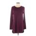 Joan Vass Casual Dress - Mini Crew Neck Long sleeves: Burgundy Solid Dresses - Women's Size Medium