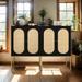 Set of 2 Rattan 2-Door High Storage Cabinet, Built-in Adjustable Shelf, Free Standing Sideboard Cabinet for Living Room, Black