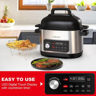 8-in-1 Multi Cooker with Air Fry, Sous Vide, Rice, Sauté Slow Cook, Steam, Roast, & Grill, 8 QT Cooking Bowl, 8 Pre-Set Programs