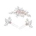 3pcs Hair Comb Hairpins Set Handmade Vintage Golden Leaves Rhinestone Jewelry Set for Wedding Bride Party