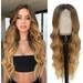 Long Ombre Honey Blonde Wavy Wig for Women 26 Inch Middle Part Curly Wavy Wig Natural Looking Synthetic Heat Resistant Fiber Wig for Daily Party Use (Ombre Honey Blonde)