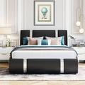 AngLink Full Size Upholstered Faux Leather Platform Bed with Hydraulic Storage System Lift Up Storage Bed Frame with Headboard No Box Spring Needed for Teens Adults Black